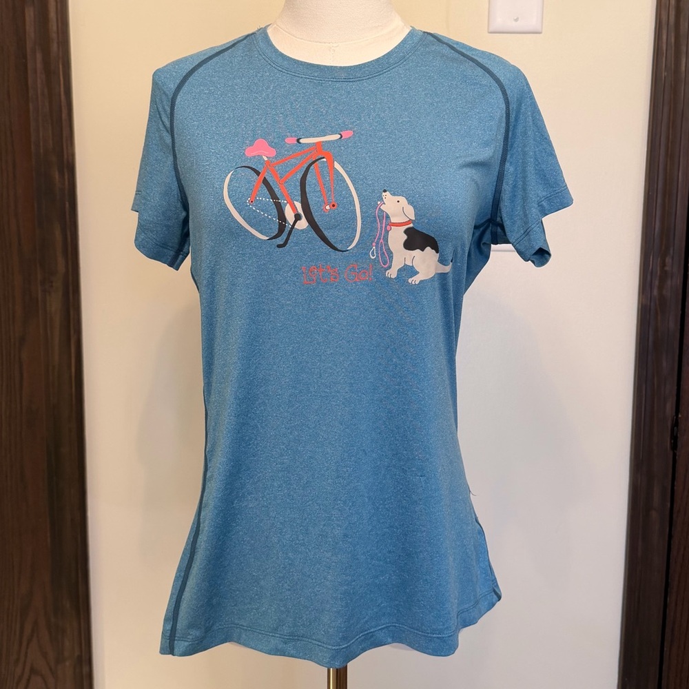 Terry Precision Bicycle Blue Let’s Go Dog Graphic Biking Short Sleeve Top